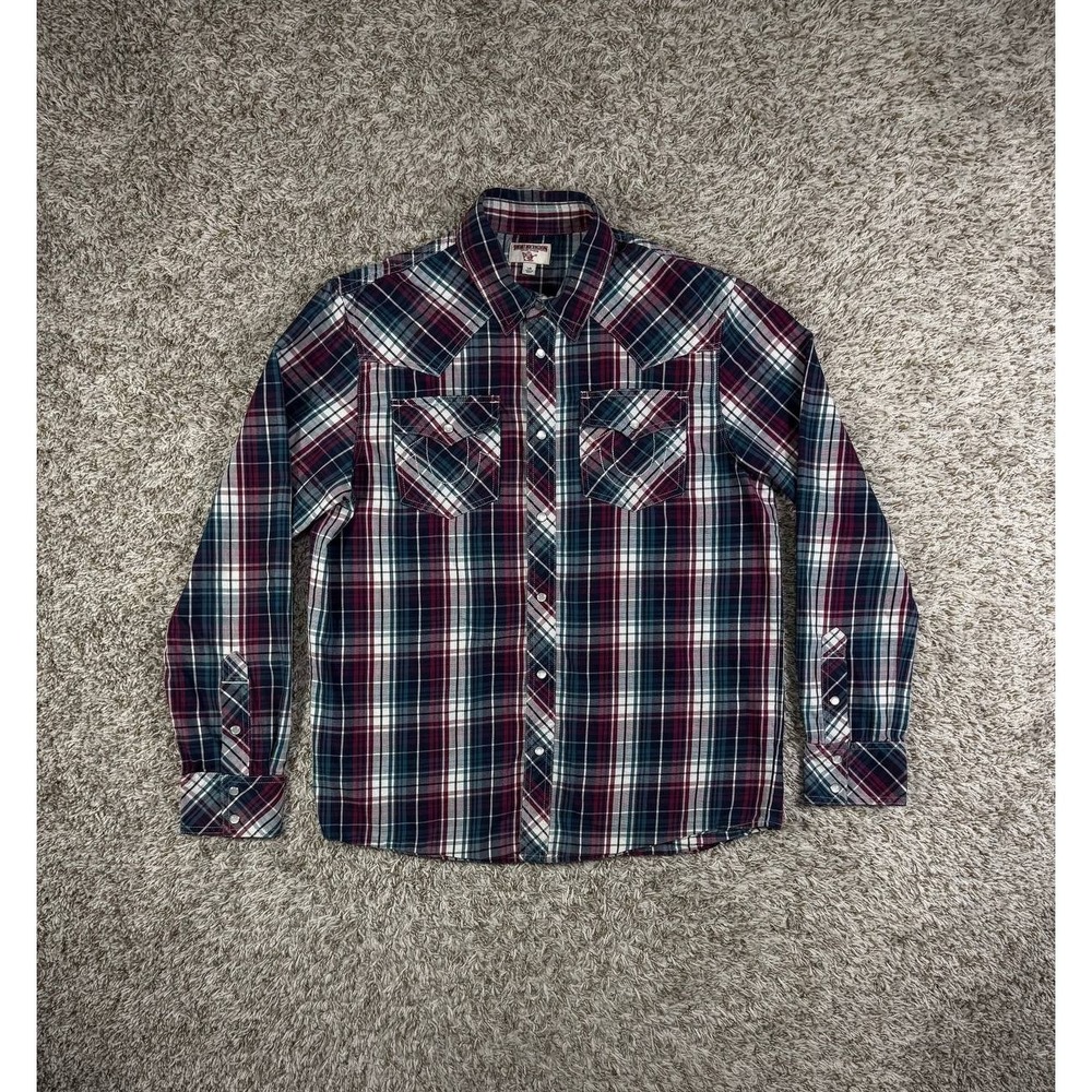 True Religion LS Western Down Plaid Shirt Men's Size Large